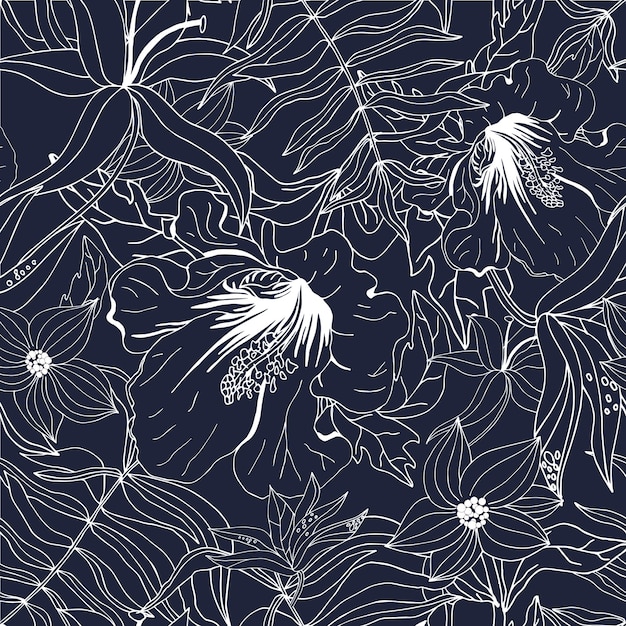 Flowers seamless pattern on blue background Design for fashion prints Vector