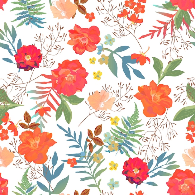 Flowers seamless pattern hand drawn for print design Vector mod