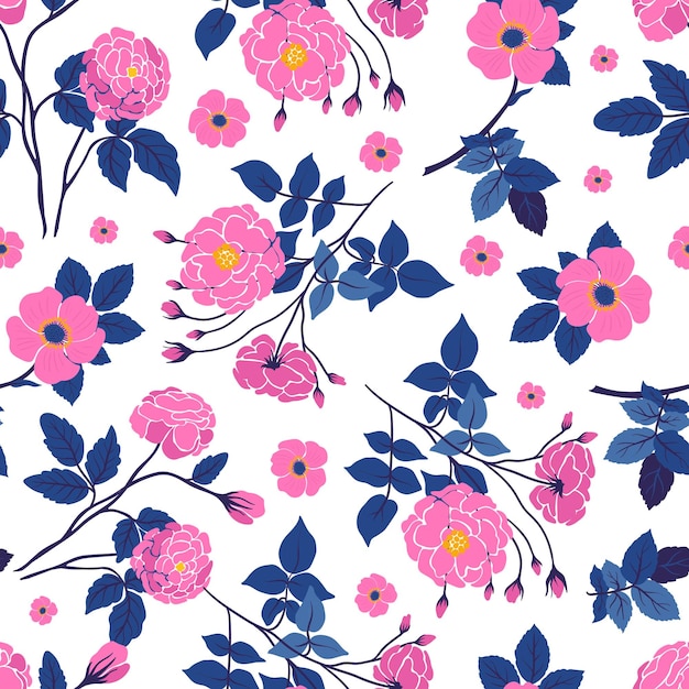 Flowers seamless pattern Pink color Modern trendy Matisse minimal style