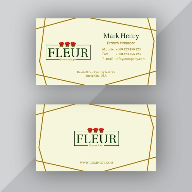 Flowers shop Business card Fleur professional stationery design