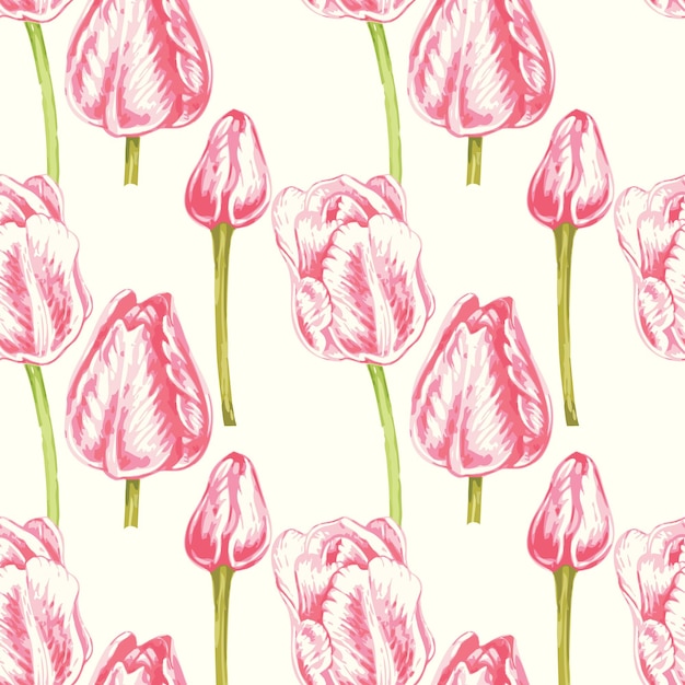 Flowers Tulips Seamless Pattern for Fabrics Textiles Paper Wallpaper Vintage Vector