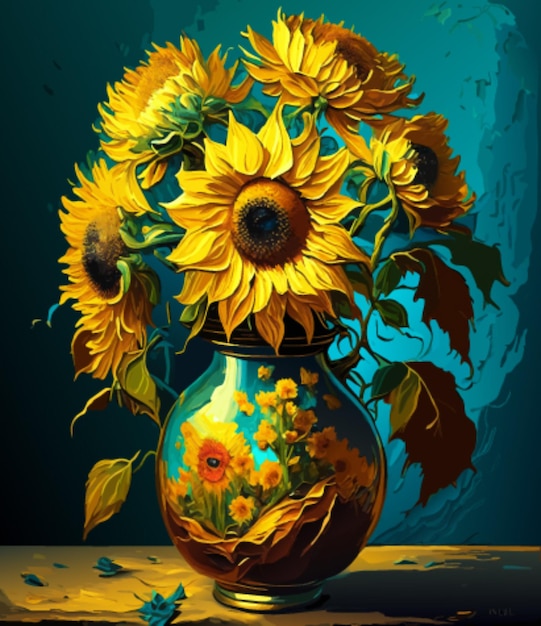 Flowers in vase painting illustration