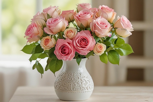 flowers in vasesasters in vase on white wooden table