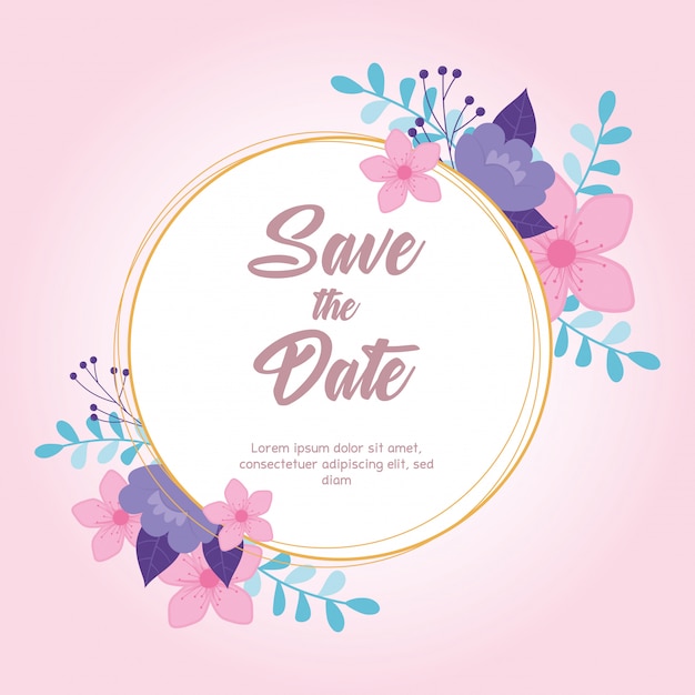 Flowers wedding, save the date, label floral branches celebration party