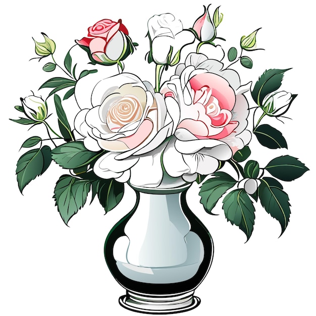 Flowers wild rose in a vase white background coloring book anti stress for children