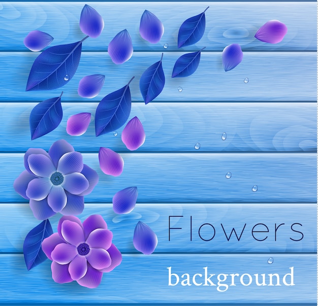 Flowers with petals and wooden background