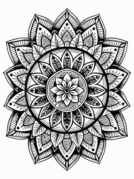 Flowers Zentangle Coloring Page for Adults black and white black line art