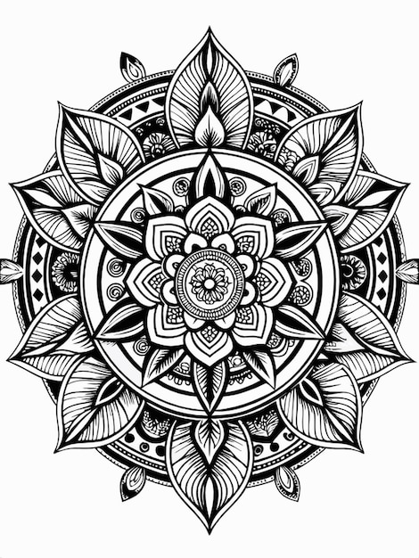 Flowers Zentangle Coloring Page for Adults black and white black line art