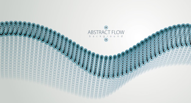 Flowing particles wave, dynamic sound motion. 3d vector illustration. Beautiful wave shaped array of blurred dots.