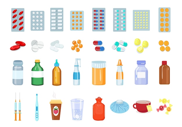 Flu icons set cartoon vector Sick influenza