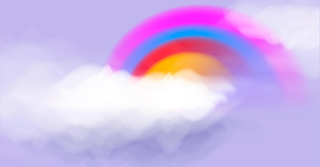 Fluffy clouds and rainbow arch vector illustration soft realistic digital art