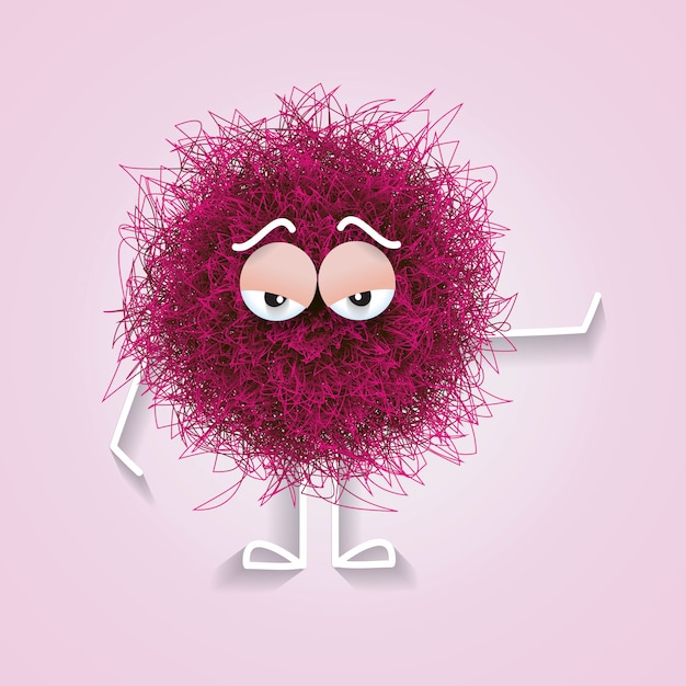 Vector fluffy colorful spherical creature bored