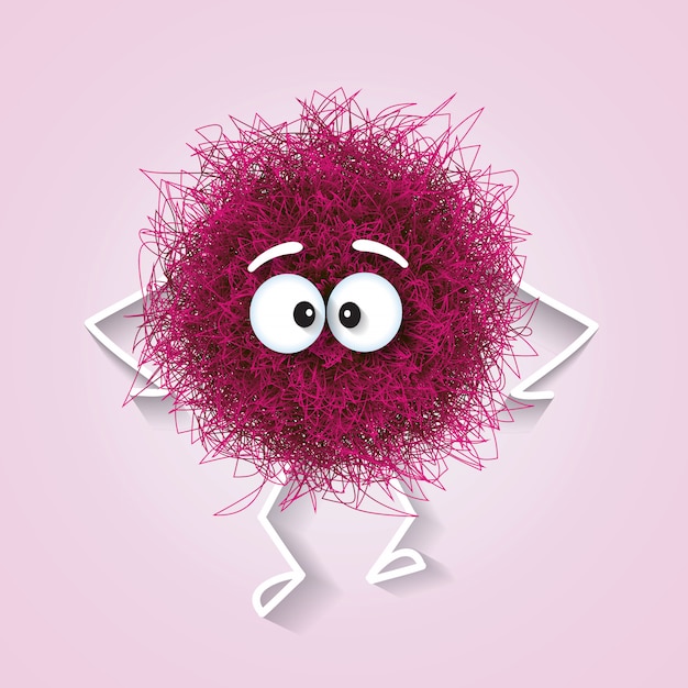 Fluffy cute pink spherical creature sad and depressed