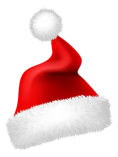 Fluffy elf hat Realistic plush santa cap isolated on white background