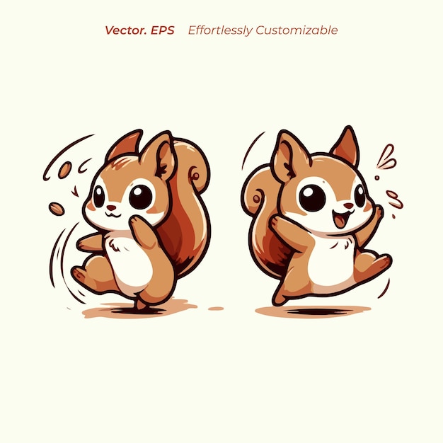 Fluffy Squirrel in cartoon style with happy action Illustration vector mascot Collection