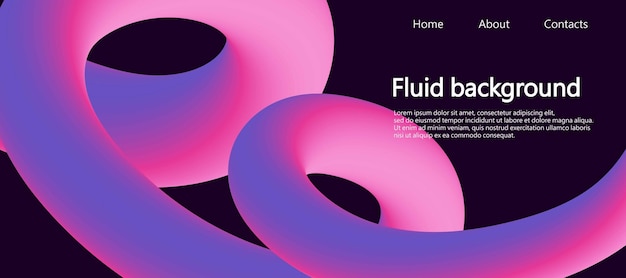 Fluid landing page Horizontal background 3d gradient shape modern futuristic backdrop abstract wave web banner minimal bright colors design vector illustration