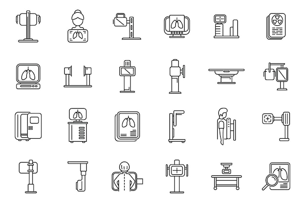 Fluorography icons set outline vector Man lung