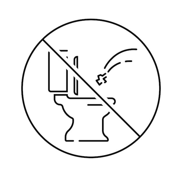 Do not flush line icon Vector illustration of toilet prohibition Black outline pictogram for lavatory warning