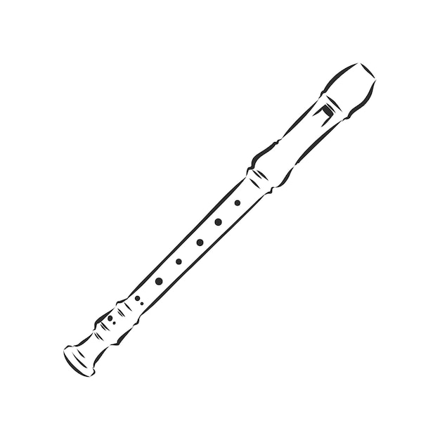 Flute illustration, drawing, engraving, ink, line art, vector