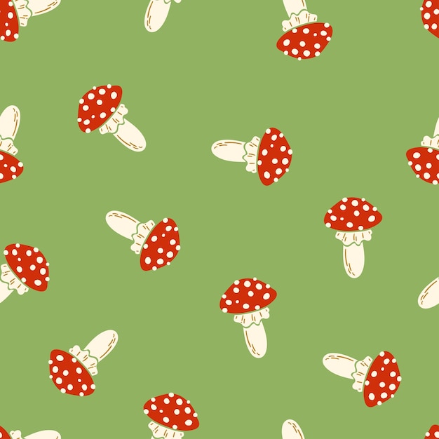 Fly agaric mushrooms vector seamless pattern Forest children's texture