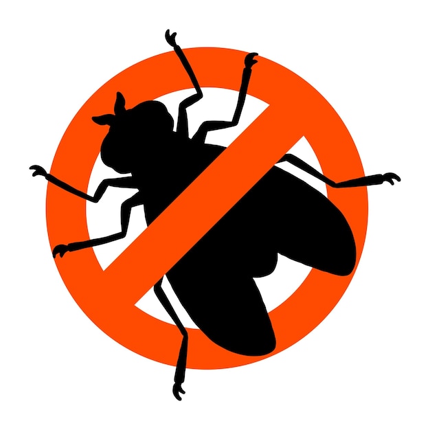 Fly insect Prohibition sign Black silhouette Design element