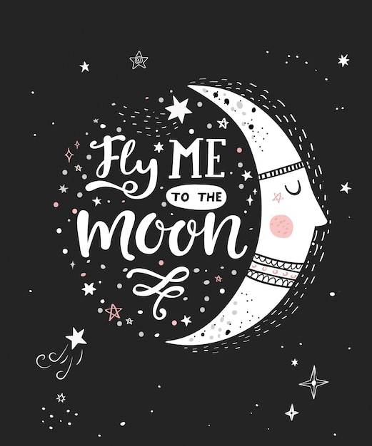 Fly me to the moon monochrome poster 