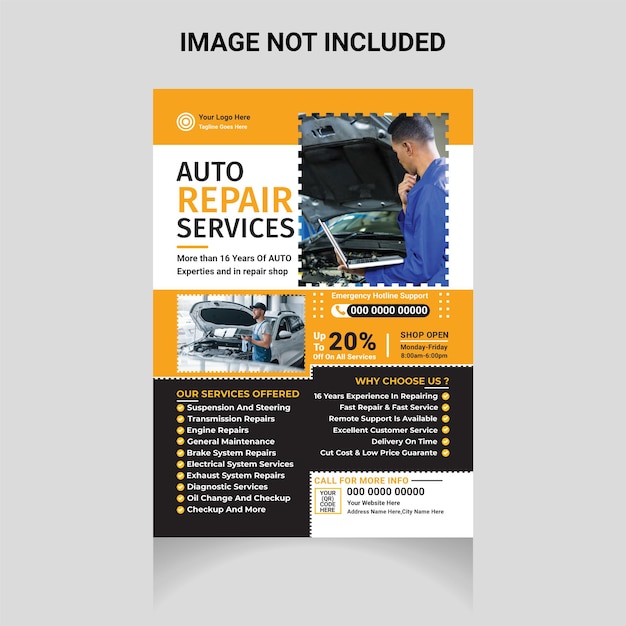 Vector a flyer for a car repair with a logo that says photo service service service