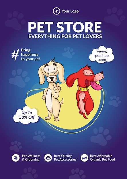 Flyer design of pet store everything for pet lovers template