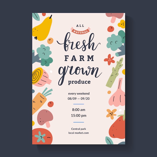 Flyer for farmers marketplace with lettering,  template