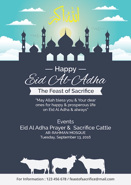 Vector flyer of happy eid al-adha with mosque