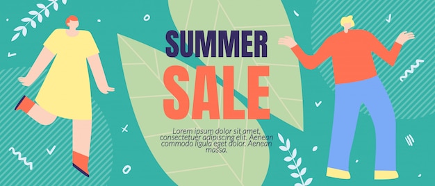 Flyer Inscription Summer Sale banner template, Cartoon Flat.