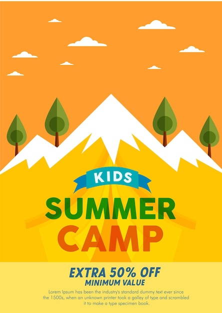 Flyer for the Kids Summer camp poster in flat style vector illustration