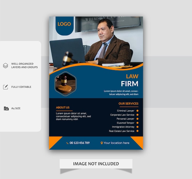 A flyer for a law firm that is open to a page that says " image not included ".