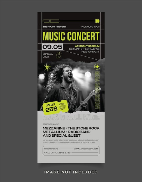 A flyer for music concert that is on a gray background