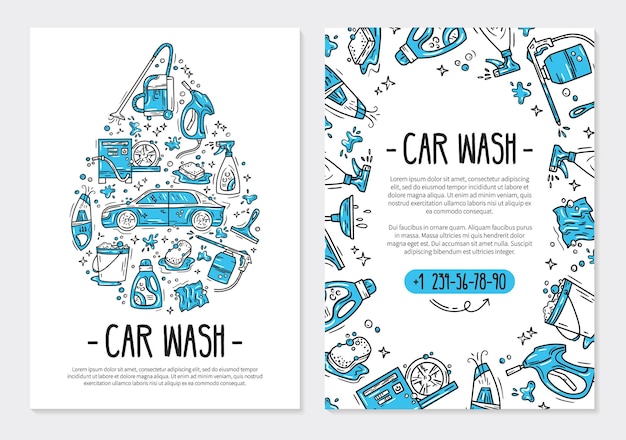 Flyer or poster for the car wash and auto detaling in the Doodle style