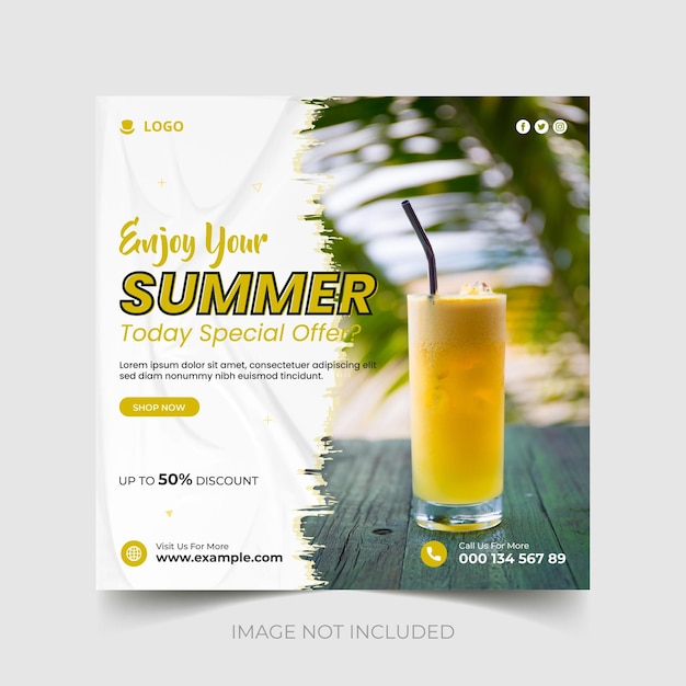 A flyer for a summer cocktail with a picture of palm trees in the background.