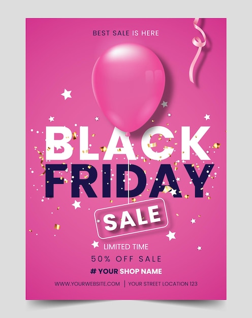 Flyer Template Black Friday 3d realistic Baloon for a marketing campaign