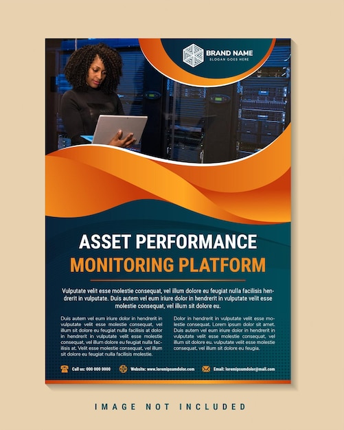 flyer template design for promotion of asset performance monitoring platform vertical layout