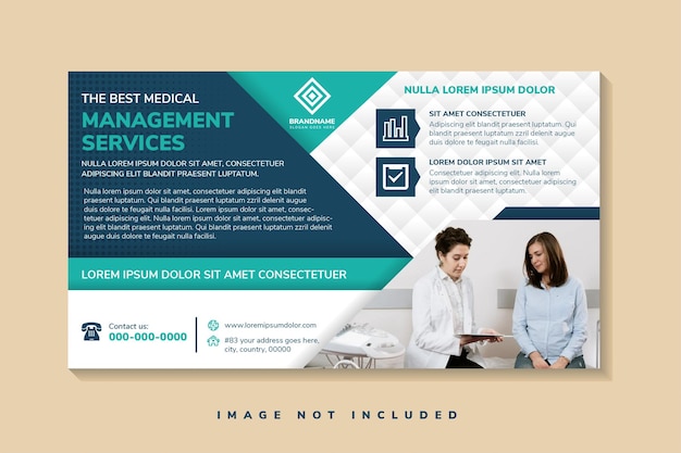 flyer template design with headline is the best medical management services. space photo collage