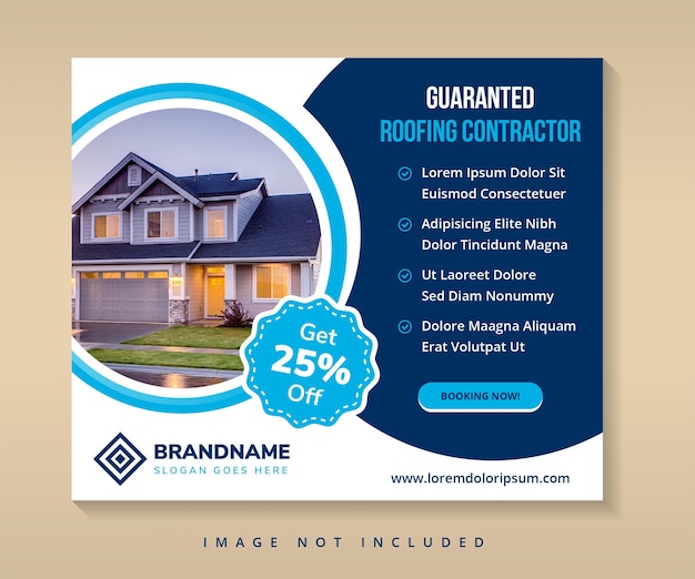 flyer template design with headline is guaranteed roofing contractor. space of photo and text banner