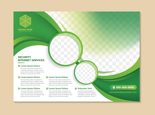 Flyer template design with headline is Security internet services Curve for space of photo collage