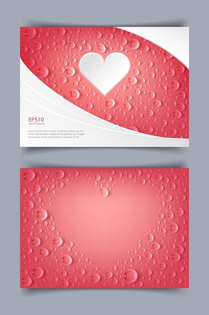 Flyer template with heart and drops on red background Vector illustration for valentine's day