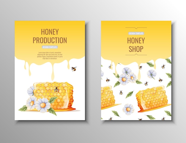 Flyer template with honeycomb Honey shop healthy natural productBanner poster a4 cover