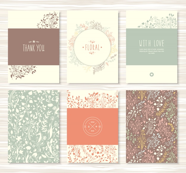 Flyers, brochures with floral, leaves