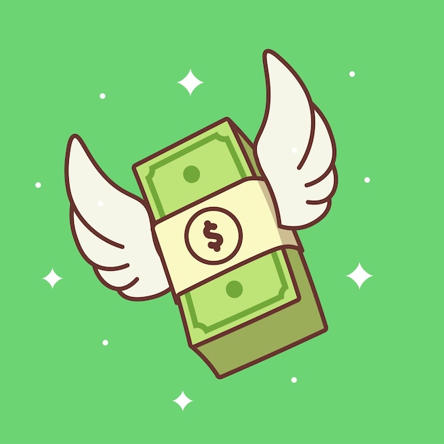 Flyfing stack of money finance flat design concept cartoon vector icon illustration