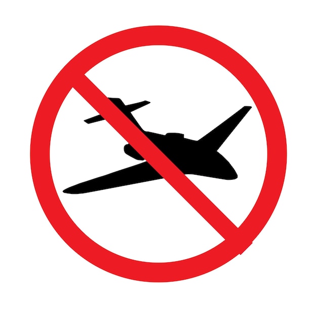 Flying airplane plane silhouette in red circle crossed