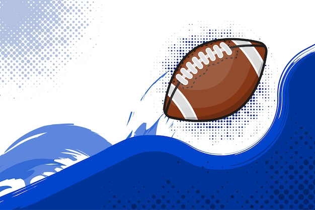 A flying american football ball abowe blue flat wave Abstract background