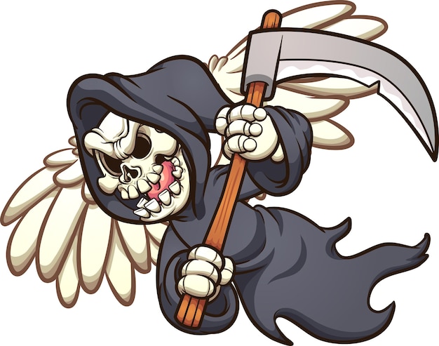 Flying angel of death with scythe