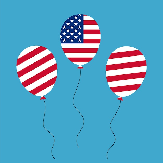 Flying balloon with American flag pattern in blue background