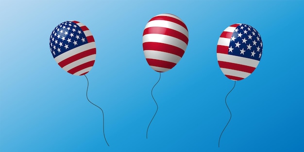 Flying balloon with American flag pattern in blue background